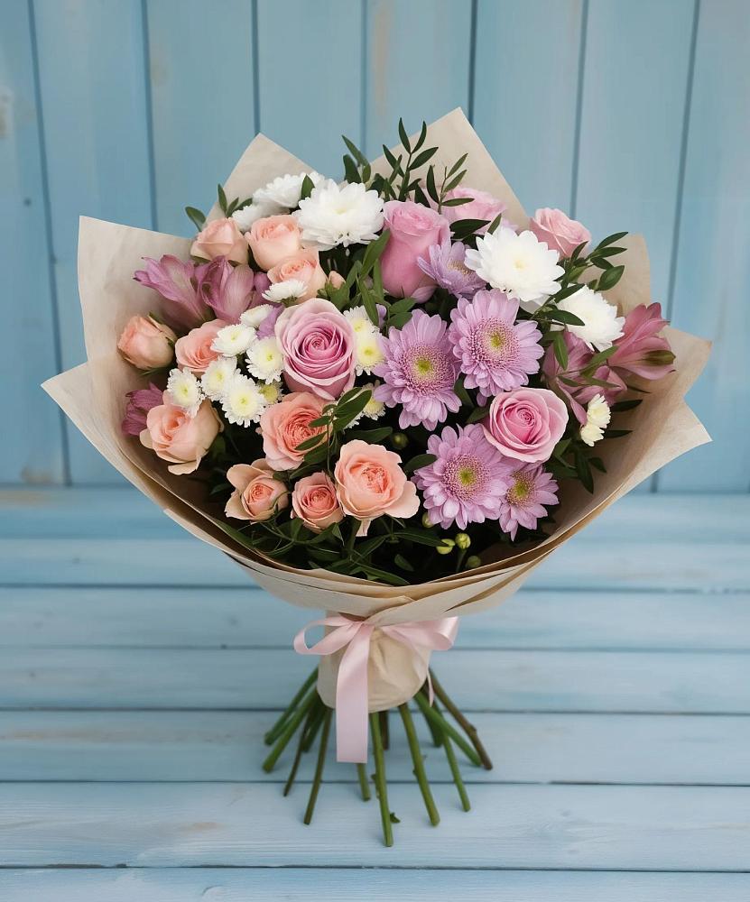 Букет цветов из: Хризантемы, Розы и Альстромерии в Ворошнево