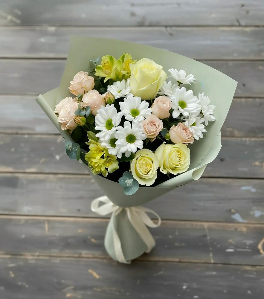 Букет цветов из: Альстромерии, Розы и Хризантемы в Ворошнево