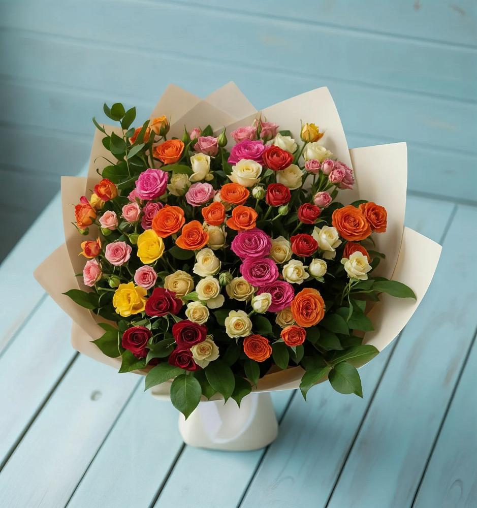 Букет Микс из разноцветных кустовых роз в Ворошнево