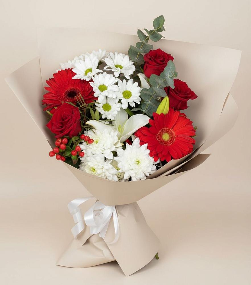 Букет цветов из: Розы, Хризантемы, Герберы и Лилии в Ворошнево