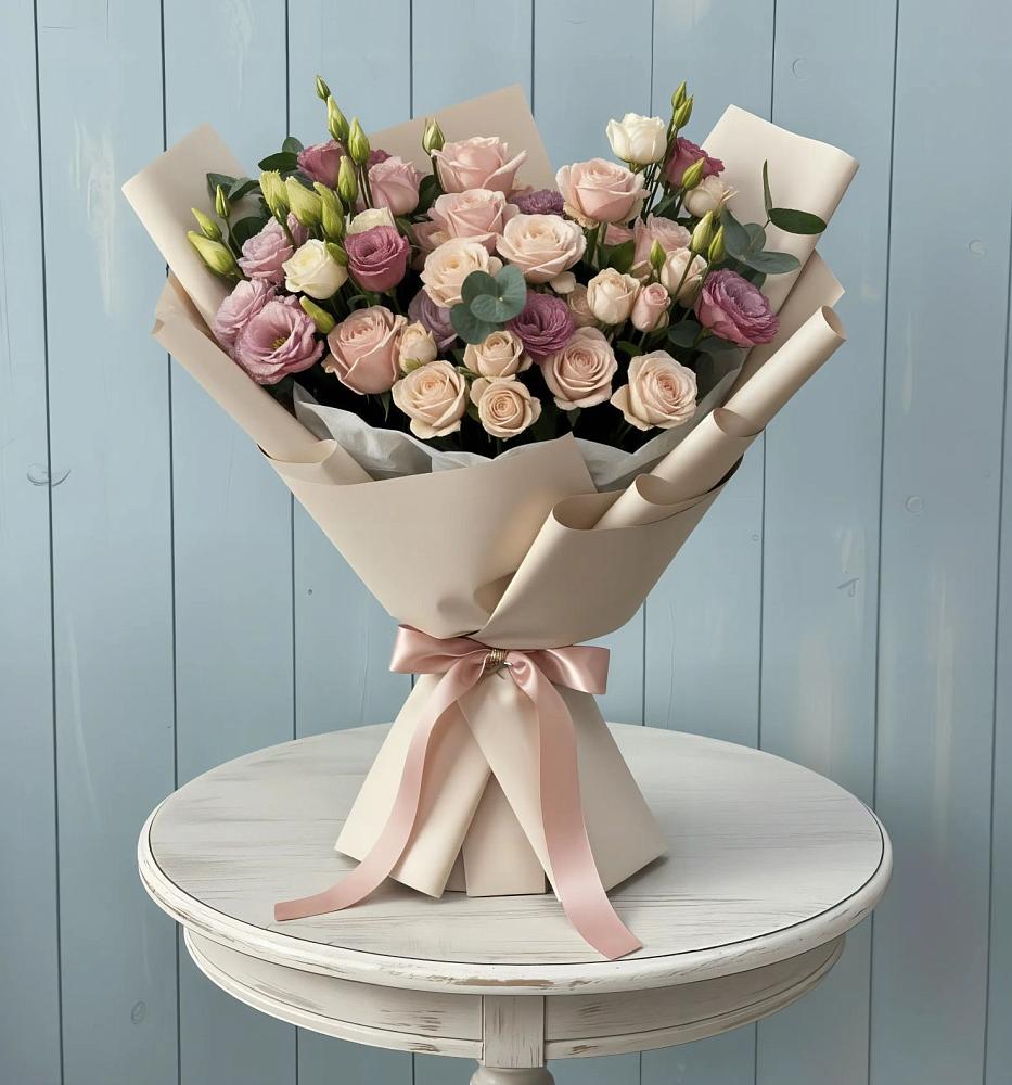 Букет цветов из: Розы и Лизиантусы в Ворошнево