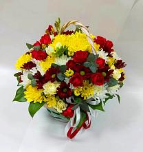 Цветочная композиция из Хризантемы и Розы в корзине #REPLACE_PRED# Ворошнево