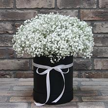 Цветочная композиция из Гипсофила в шляпной коробке в Ворошнево